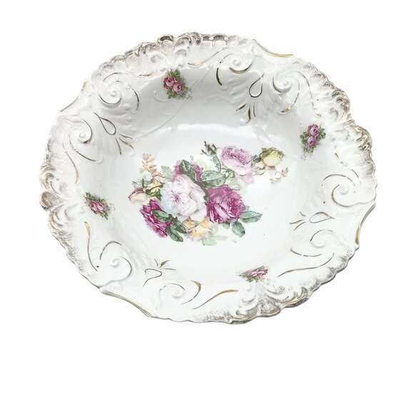 Antique Bavarian Schumann Arzberg Porcelain Bowl with Floral and Gilded Detailin - Picture 1 of 5